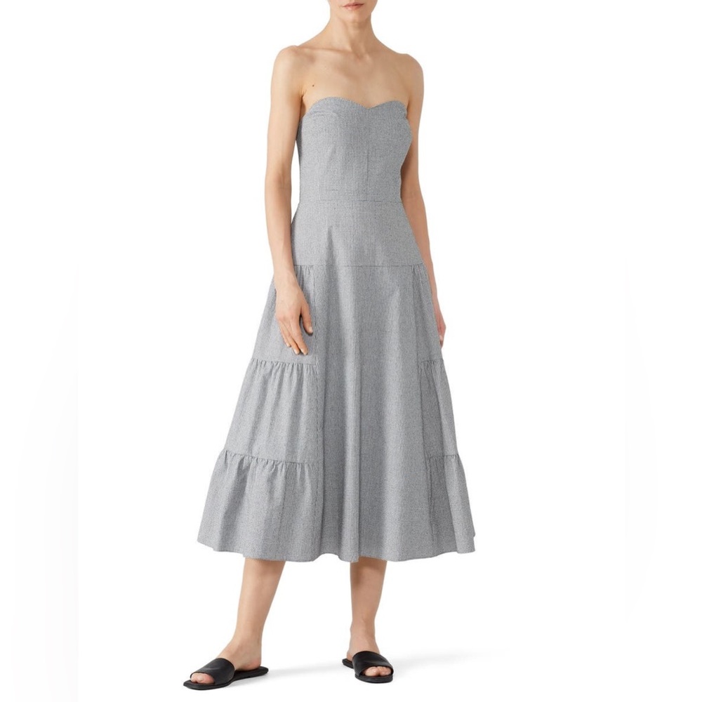 Rachel Roy Collection Strapless Midi Dress Smocked Back, Size 6, Stripes, Tiered